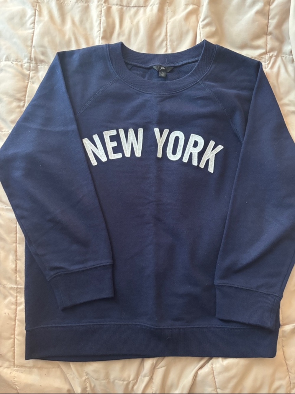 J. Crew Navy Crewneck Sweatshirt with White 'NEW YORK' Applique